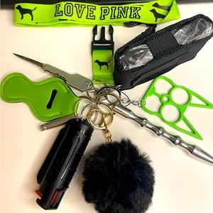 Lime Green Love Pink Lanyard Self Defense Keychain